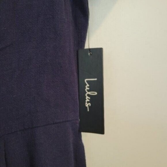 Lulu's | Linen Wide Leg Round Neck Cropped Jump Suit Navy Blue NWT - Picture 5 of 10